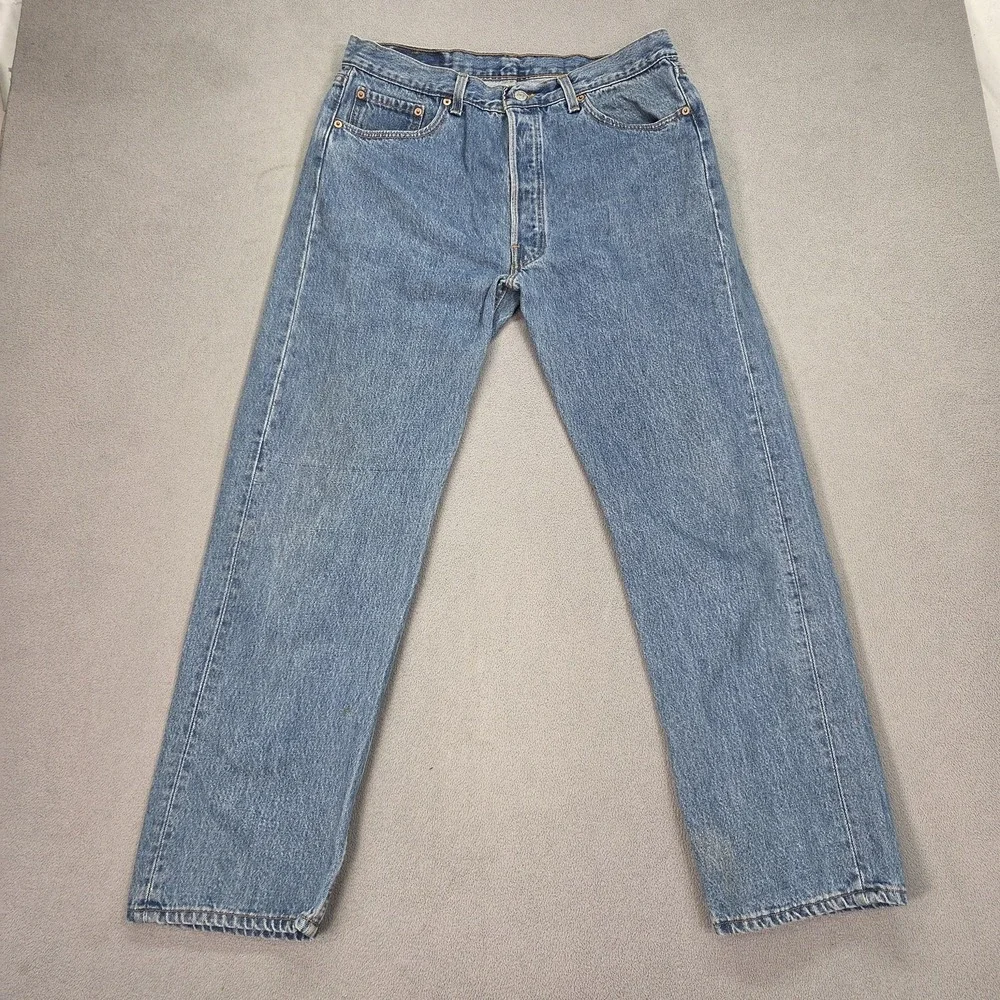 VTG Levis 501 Jeans Mens 36x30‎ Blue Made USA Button 90s Faint Stains Fits 31x29